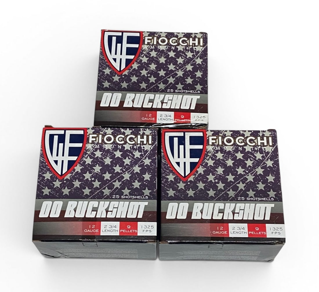 NIB 75rds. of 12 GA. 00 BUCK 2-3/4” 9 Pellet Fiocchi Personal Defense Buckshot Ammunition: See Photo(s)