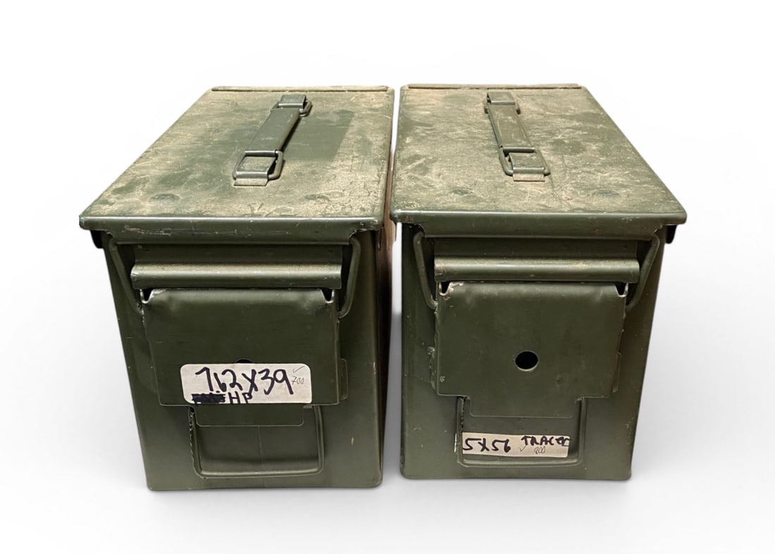 (2) Metal .50 CAL. Ammunition Storage Cans: Good condition