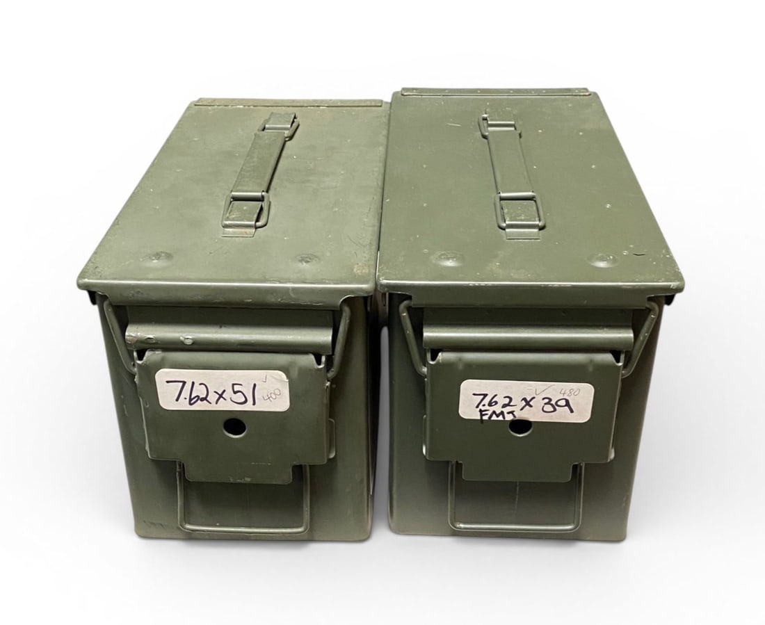 (2) Metal .50 CAL. Ammunition Storage Cans: Very good condition