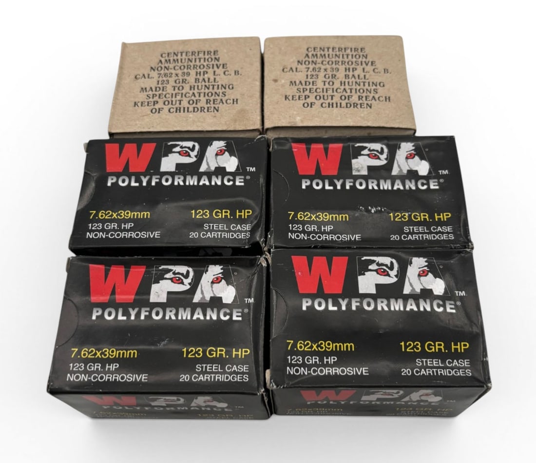 120rds. Of Various Russian 7.62x39 123gr. HP Ammunition: 80rds. Of Wolf 123gr. HP and 40rds. Of Russian 123gr. HP