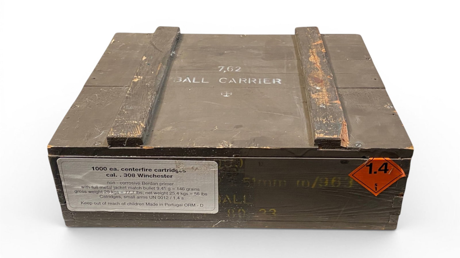 Portuguese 1000rd. Sealed Crate of .308 WIN. 146gr. FMJ Ammunition: See photos