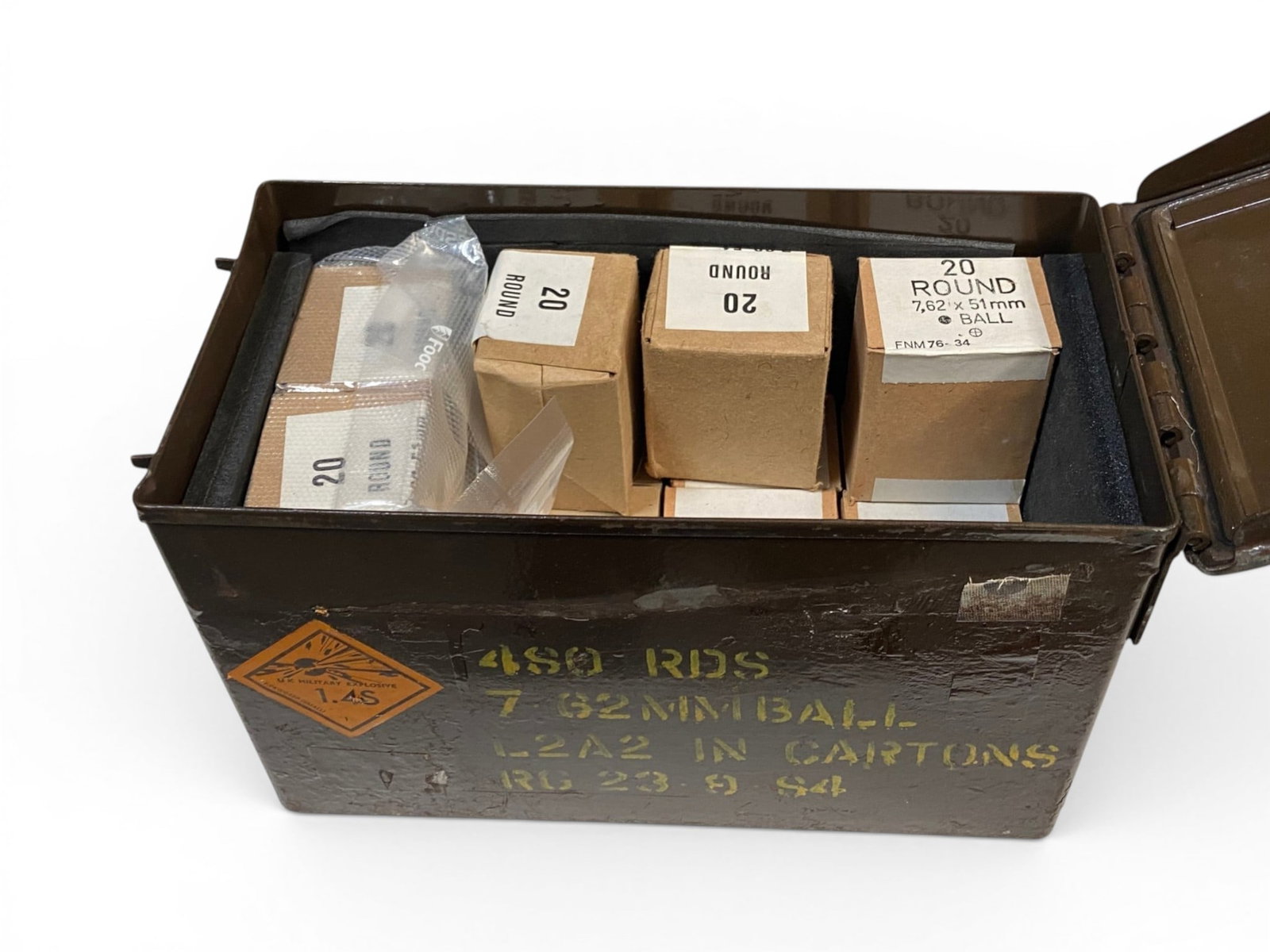 340rds. Of 7.62x51 NATO FMJ Ammunition in Boxes in .50 CAL. Ammo Can: See photos