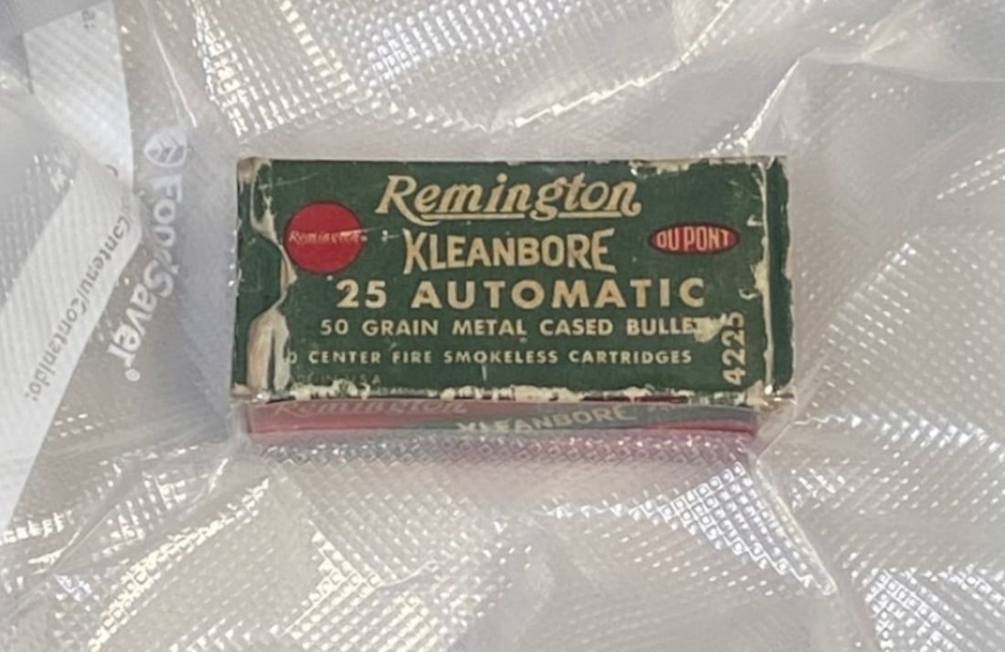 50rds. Of Vintage and Collectible .25 AUTO 50gr. Remington Kleanbore Ammunition: See photos