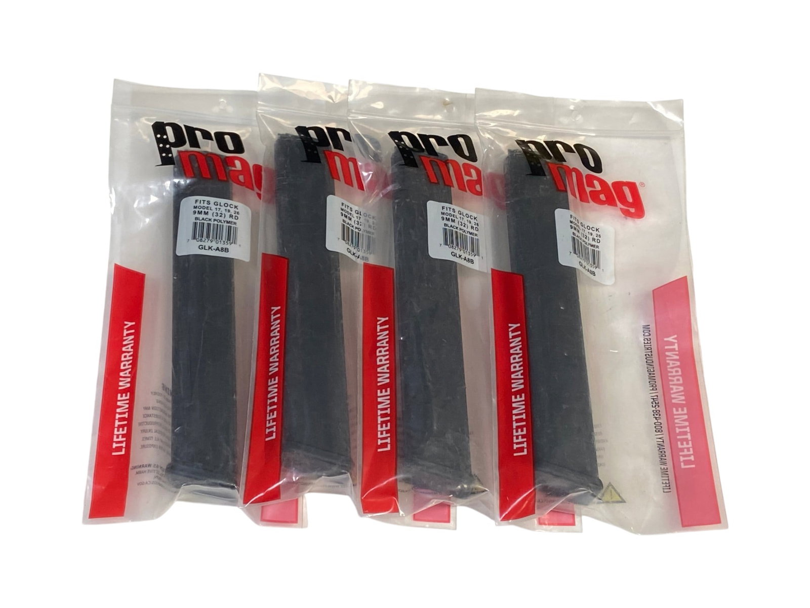 (4) NIB 32rd. 9mm Model 17, 19, 26 Pro Mag Black Polymer Magazines: See photos