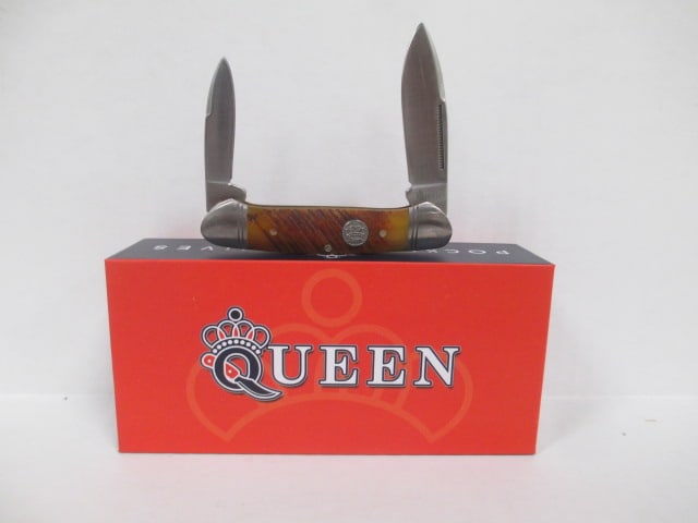 Queen Pocket Knives 2 Folding Blade Knife in Original Box: marked QN013