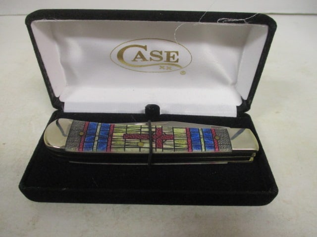 2019 Case "Stained Glass Cross Natural Bone Smooth Color Wash Trapper in Original Box: .