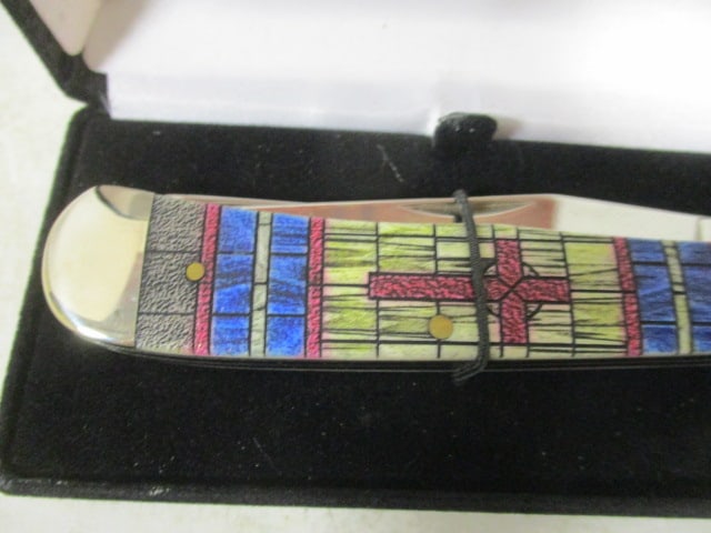 2019 Case "Stained Glass Cross Natural Bone Smooth Color Wash Trapper in Original Box - 2
