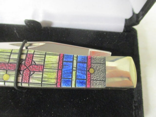 2019 Case "Stained Glass Cross Natural Bone Smooth Color Wash Trapper in Original Box - 3