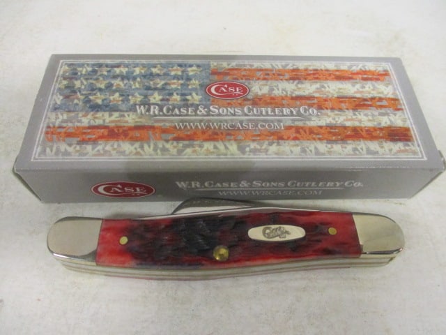2020 Case Crimson Red Bone Peach Seed Jig Medium Stockman in Original Box: .