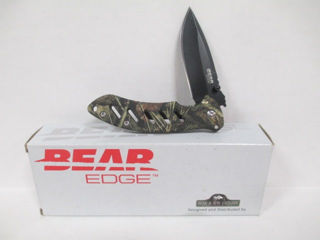Bear & Son Cutlery Bear Edge Thumb Stud Camo Handle Folding Knife with Belt Clip (1 of 6)