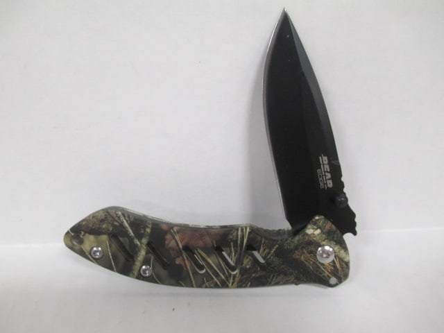 Bear & Son Cutlery Bear Edge Thumb Stud Camo Handle Folding Knife with Belt Clip - 2