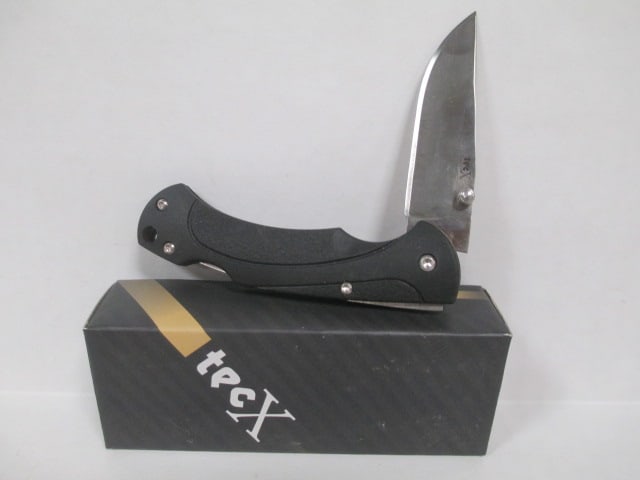 New In Box tecX Model T009375 Thumb Stud Folding Blade Knife with Belt Clip: tecX is distributed by W.R. Case & Sons Cutlery Item #75700