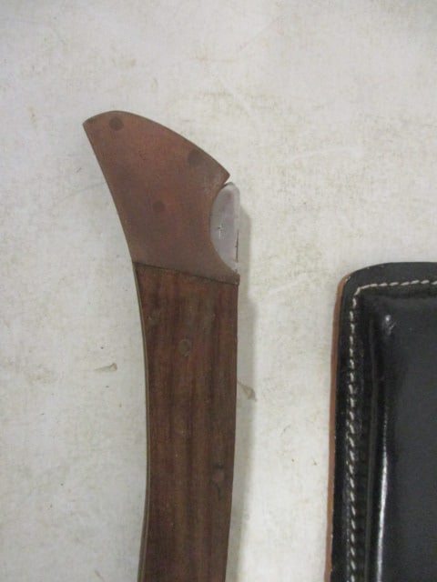 Pakistan Wood Handle Folding Lock Blade Knife in Leather Sheath - 3