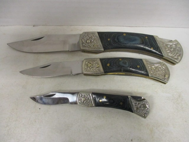 Three Wood Handle Pakistan Folding Lock Blade Knives - 4