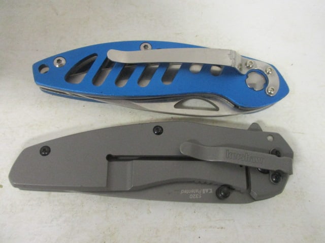 Kershaw and Timber Wolf Thumb Stub Folding Blade Knives with Belt Clips: .