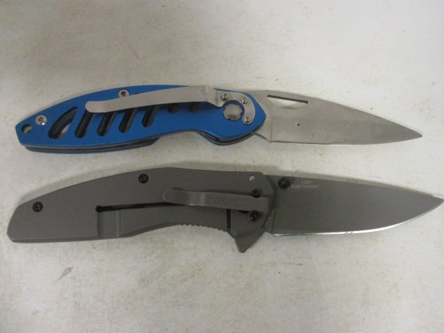 Kershaw and Timber Wolf Thumb Stub Folding Blade Knives with Belt Clips - 2