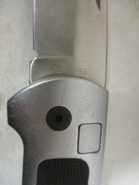 Silver and Blacke Thumb Stud Folding Blade Knife and Push Button Folding Blade Knife - 3
