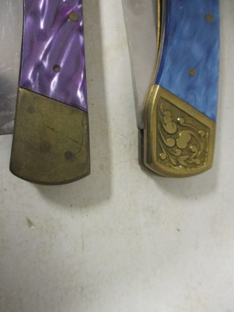 Pakistan Iridescent Purple and Blue Handle Folding Blade Knives - 2