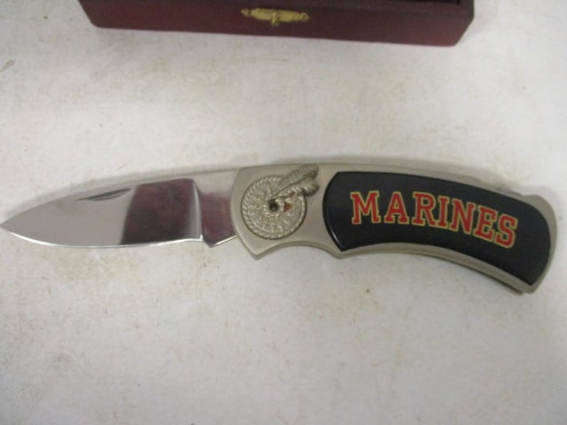 "Marines" Collector's Folding Blade Knife and Lighter Set in Wood Presentation Box - 3