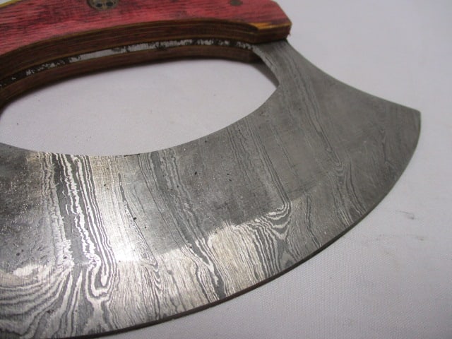 Damascus 6" Blade ULU Alaskan Cutting Knife with Leather Sheath - 2