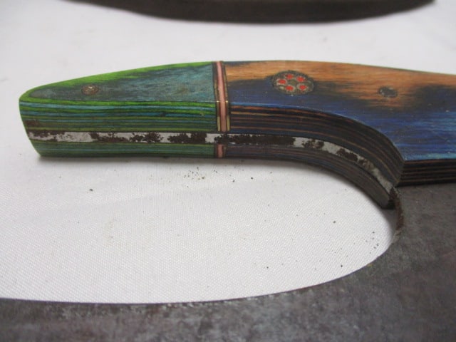 Damascus 6 1/2" Blade ULU Alaskan Cutting Knife with Leather Sheath - 4