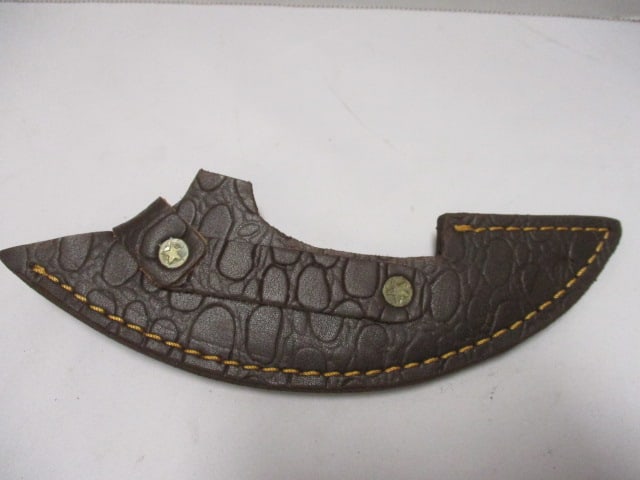Damascus 6 1/2" Blade ULU Alaskan Cutting Knife with Leather Sheath - 6