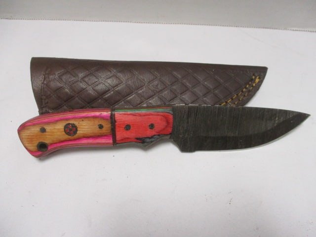 Damascus Fix Blade Knife with Leather Sheath (1 of 7)