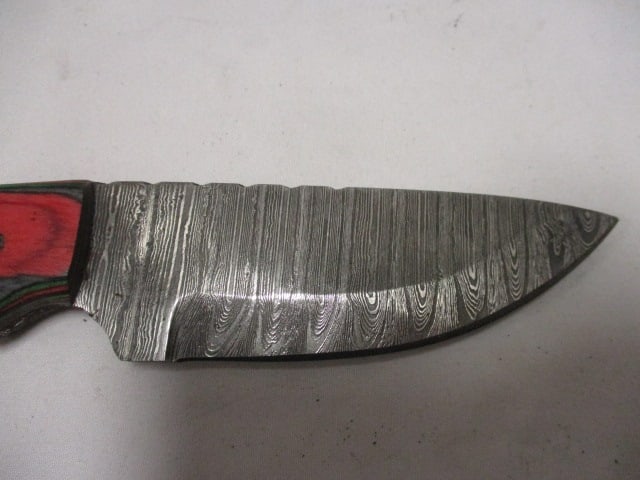 Damascus Fix Blade Knife with Leather Sheath - 2