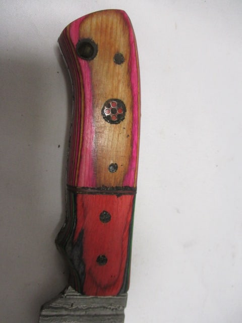Damascus Fix Blade Knife with Leather Sheath - 3