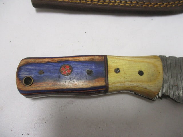 Damascus Fix Blade Knife with Leather Sheath - 3
