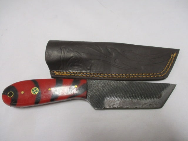 Damascus Bull Nose Fix Blade Knife with Leather Sheath (1 of 7)