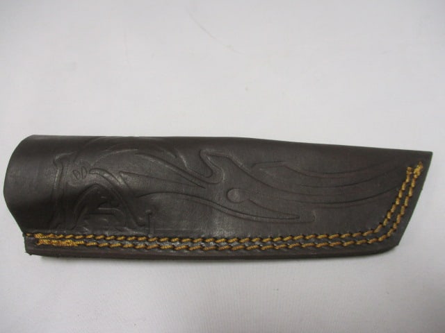 Damascus Bull Nose Fix Blade Knife with Leather Sheath - 6