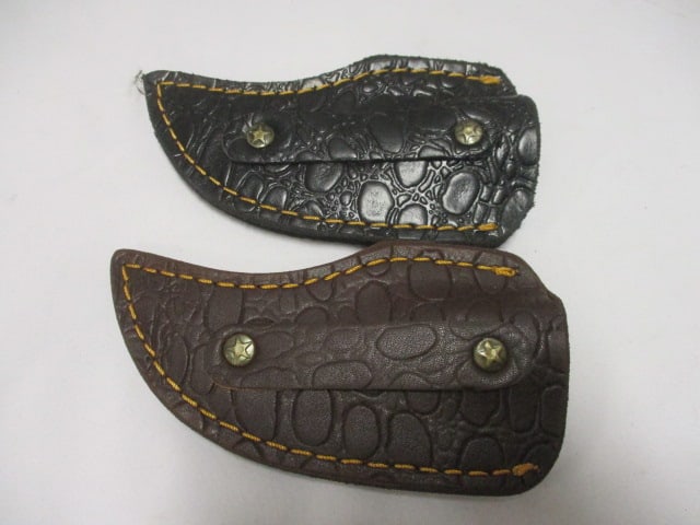 Two Damascus Short Skinner Fixed Knife with Leather Sheath - 6