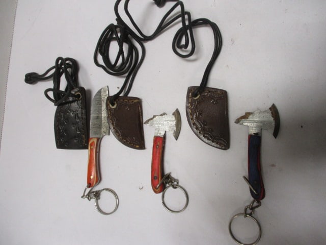 Three Key Chain Knives with Leather Sheaths (1 of 8)