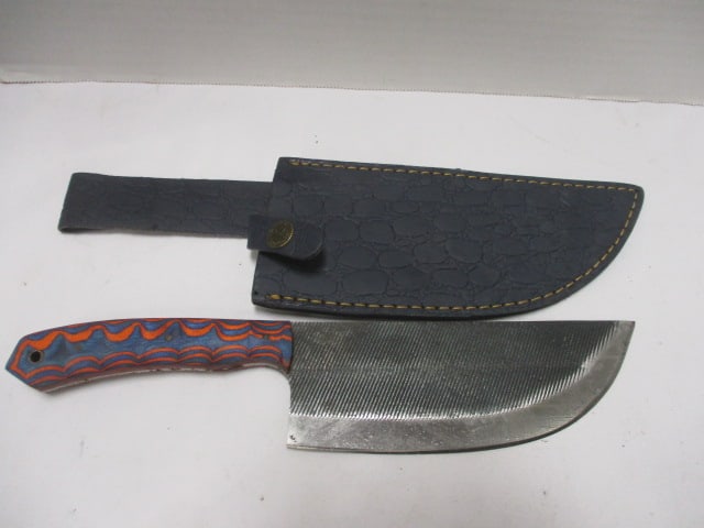 Damascus Serbian Cleaver with Leather Sheath (1 of 8)