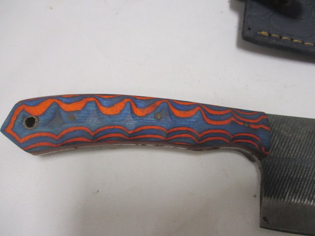 Damascus Serbian Cleaver with Leather Sheath - 3