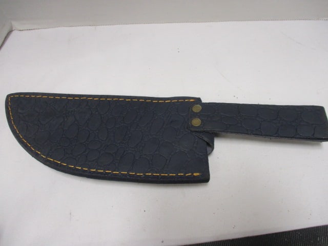 Damascus Serbian Cleaver with Leather Sheath - 7