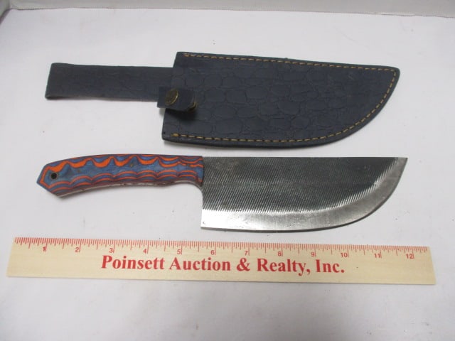 Damascus Serbian Cleaver with Leather Sheath - 8