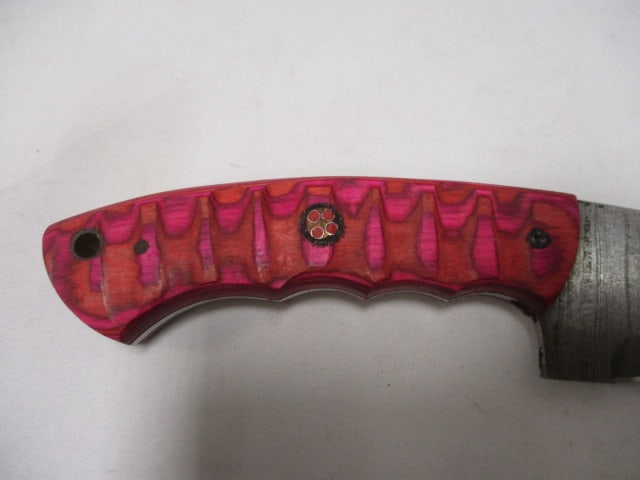Damascus Gut Hook Knife with Leather Sheath - 3