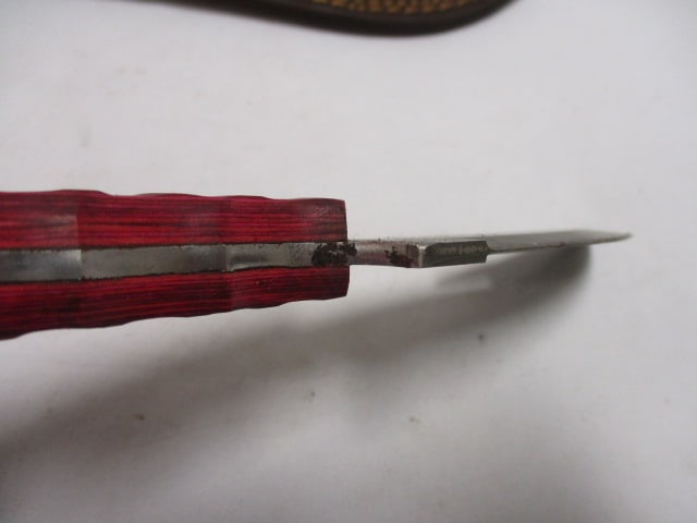 Damascus Gut Hook Knife with Leather Sheath - 5