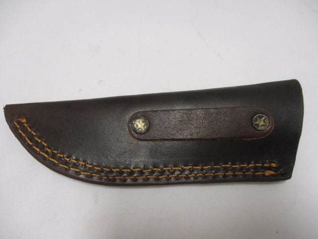 Damascus Gut Hook Knife with Leather Sheath - 7
