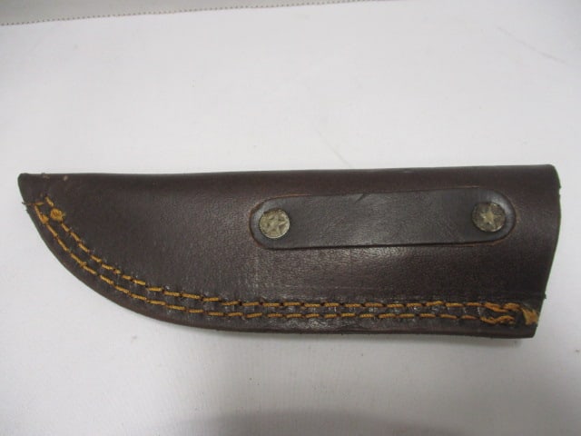 Damascus Gut Hook Knife with Leather Sheath - 7