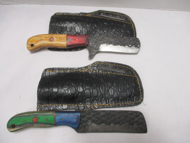 Two Damascus Bull Nose Knife with Leather Sheath (1 of 8)