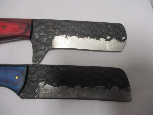 Two Damascus Bull Nose Knife with Leather Sheath - 3