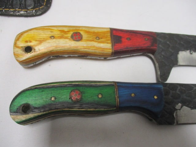 Two Damascus Bull Nose Knife with Leather Sheath - 4