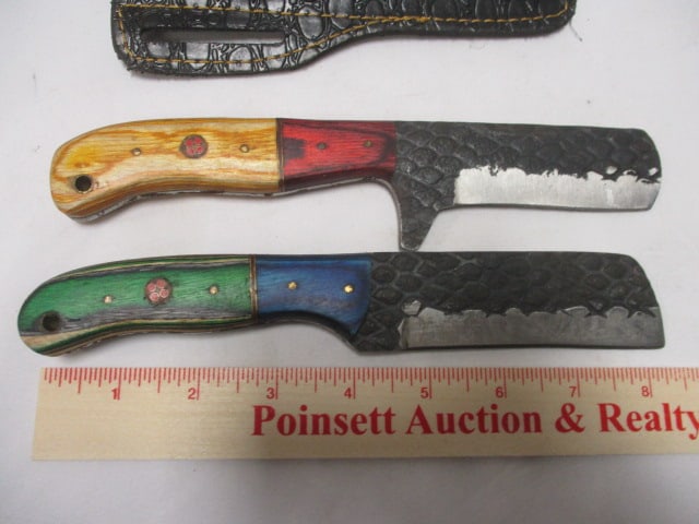 Two Damascus Bull Nose Knife with Leather Sheath - 8