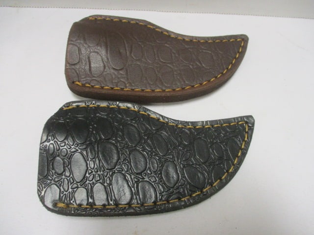 Two Damascus Short Skinner Fixed Knife with Leather Sheath - 6