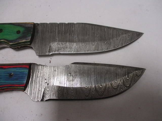 Two Damascus Fixed Hunting Knife with Leather Sheath - 2