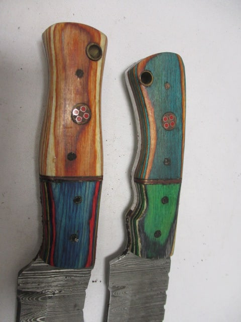 Two Damascus Fixed Hunting Knife with Leather Sheath - 3