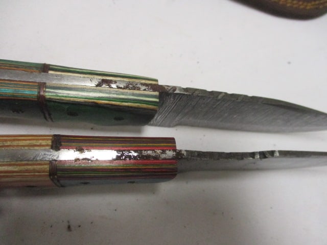 Two Damascus Fixed Hunting Knife with Leather Sheath - 4